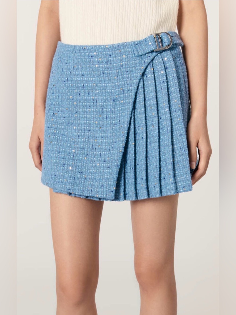 Maje Blue Tweed Skort with Metallic Accents 38 - Picture 2 of 6